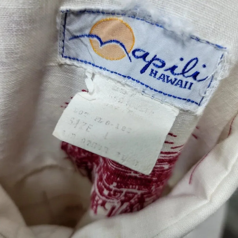 Vintage Napili Hawaiian Islands Map Mens L Aloha Shirt‎ S/S Button Up Nautical